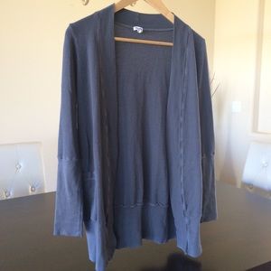 Splendid Waffle Thermal Knit Cardigan Pockets Gray